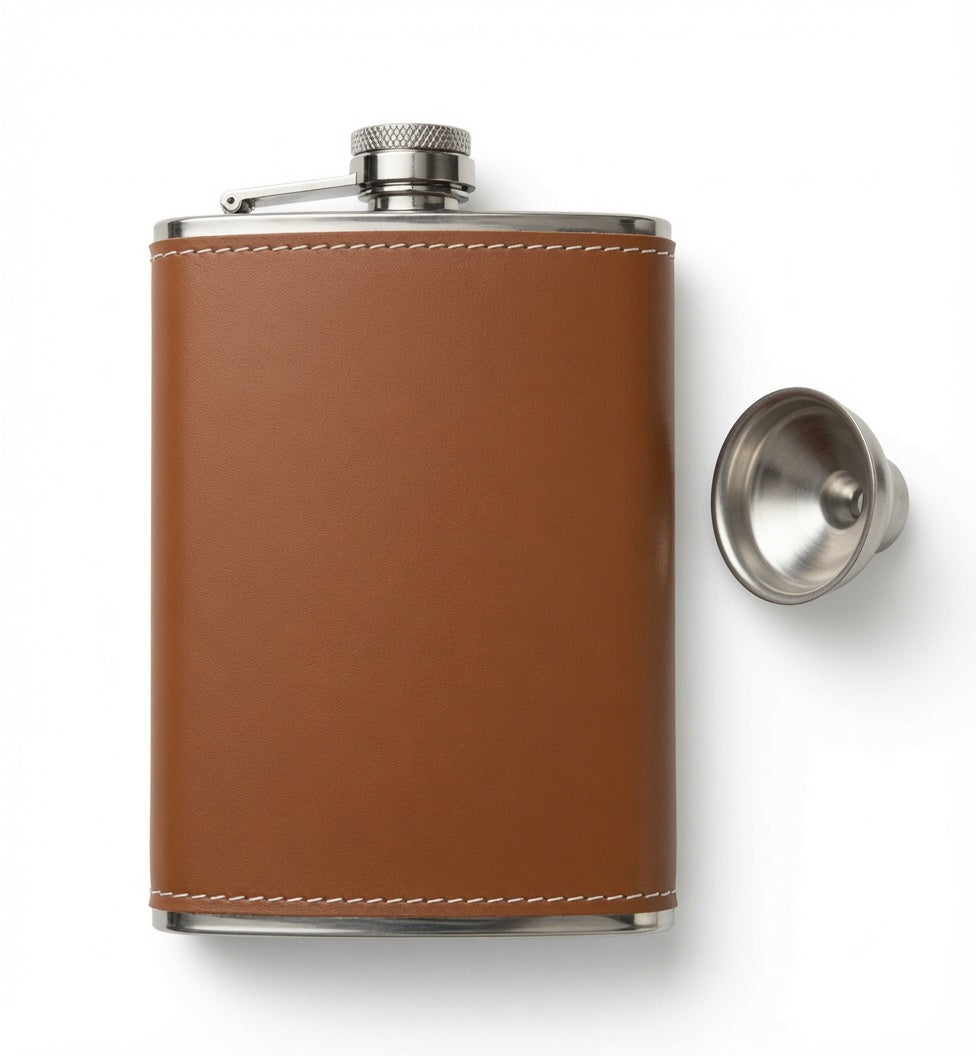 8oz leather Flask with a custom engraving